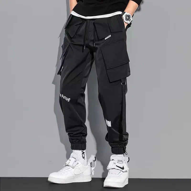 Pantalones Cargo de moda para hombre, ropa de calle con múltiples bolsillos, de chándal sólido, de algodón, informal, Hip Hop - NJN NATURES