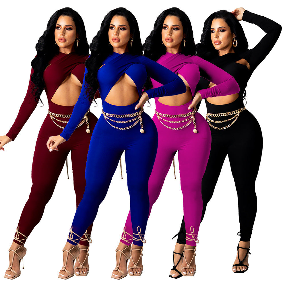 Cross Strap Solid Color Jumpsuit - NJN NATURES