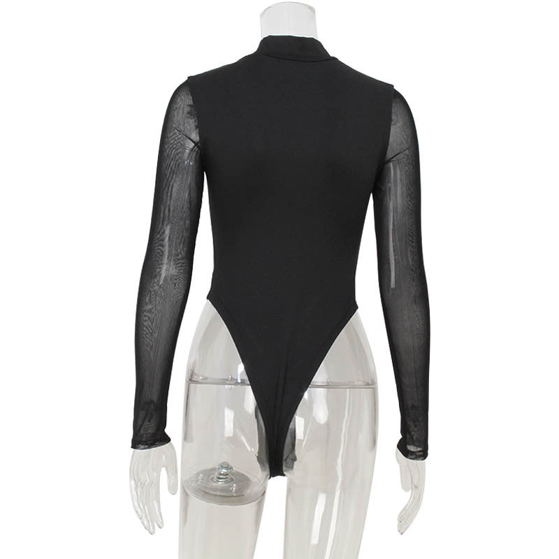 High Waist Long Sleeves Mesh Stitching Close-fitting Union Suit - NJN NATURES