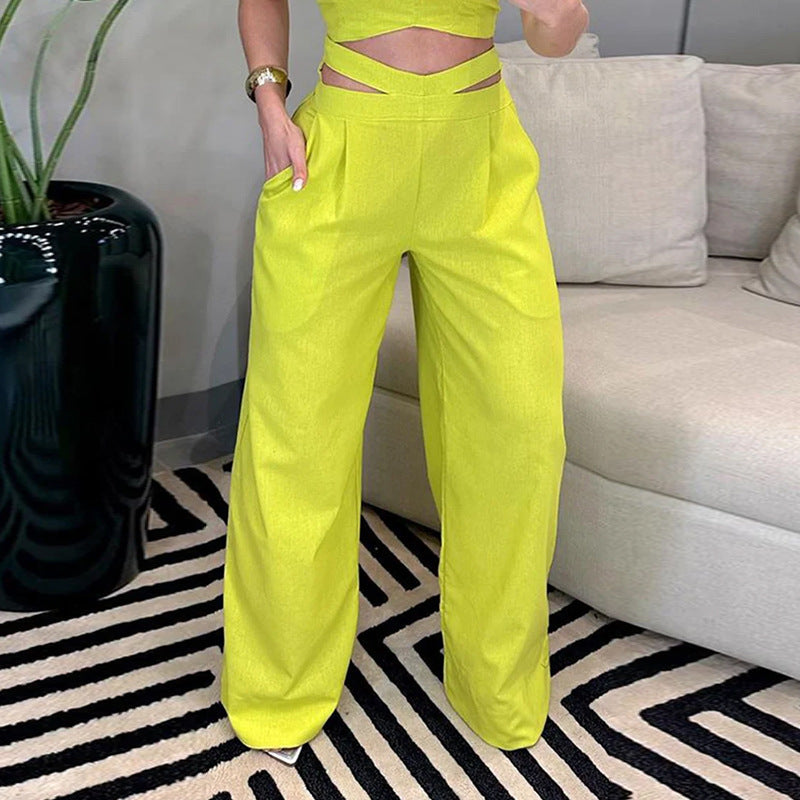 Female Fashion Hot Girl Backless Slim Fit Yellow Suit - NJN NATURES