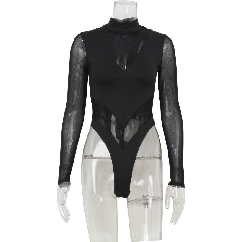 High Waist Long Sleeves Mesh Stitching Close-fitting Union Suit - NJN NATURES