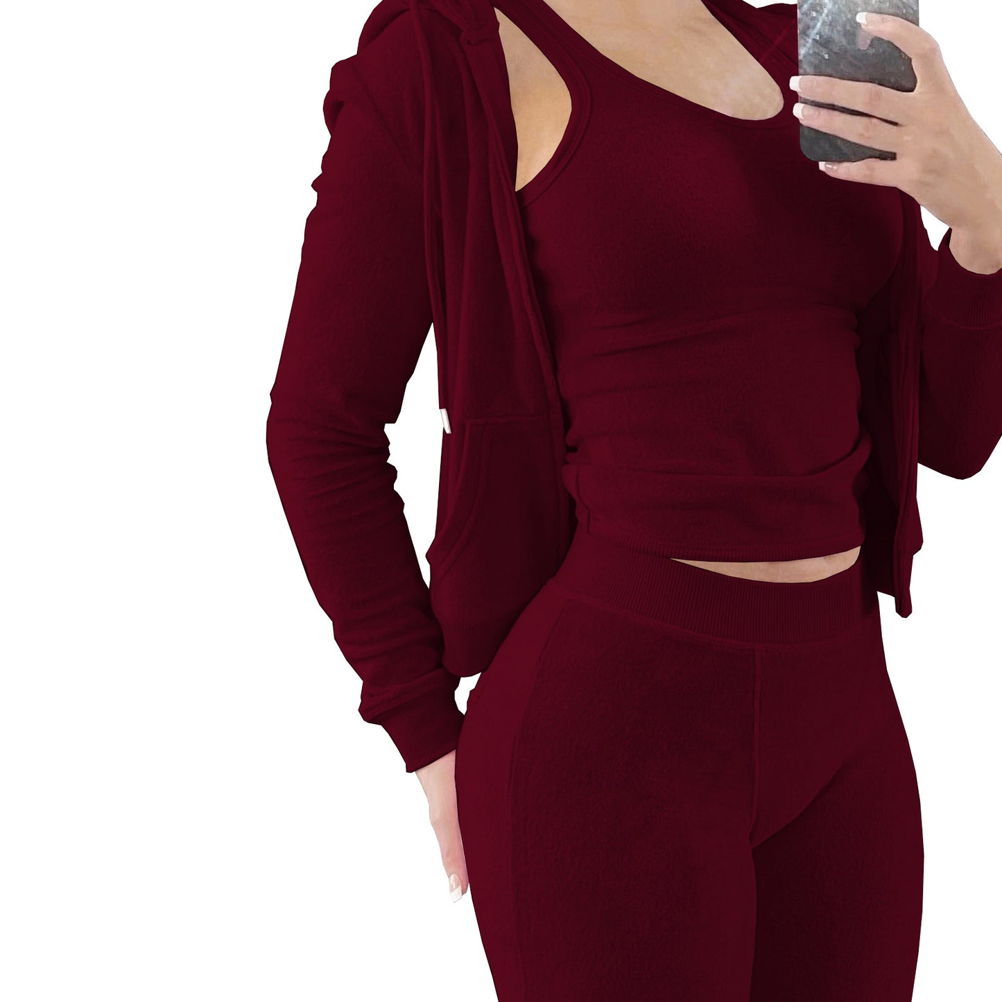 Women's Clothing Double-sided Velvet Hooded Vest Three-piece Set - NJN NATURES