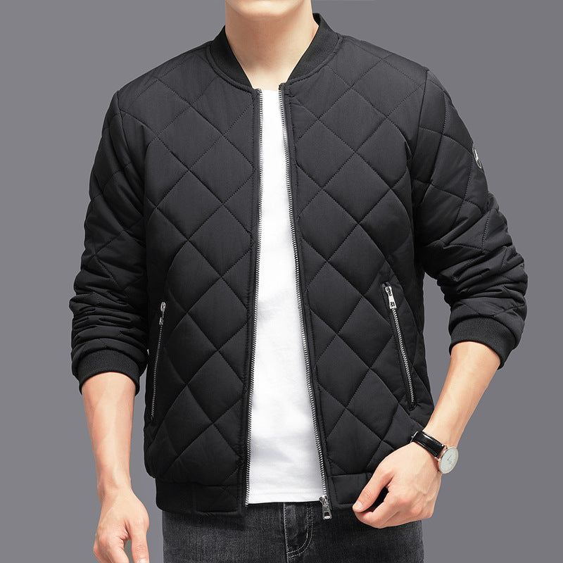 Fashion Rhombic-sewing Design Cotton Coat Winter Warm Thickened Baseball Jacket Casual Solid Color Outwear Clothing For Men - NJN NATURES