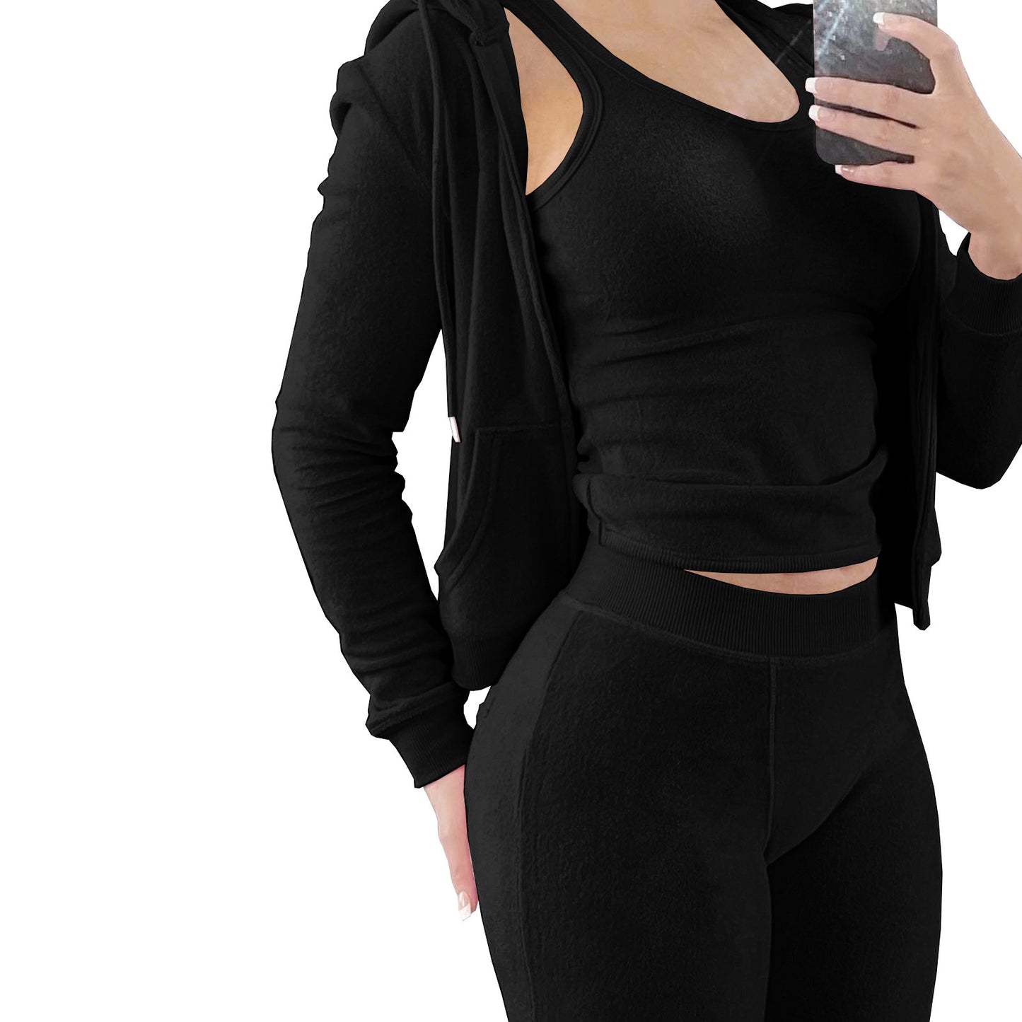 Women's Clothing Double-sided Velvet Hooded Vest Three-piece Set - NJN NATURES