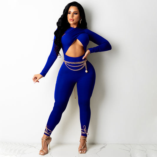 Cross Strap Solid Color Jumpsuit - NJN NATURES