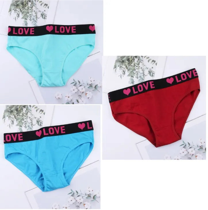 3PCS Girl's  Low Waist Briefs Women's Love Letter Printing Underwear - NJN NATURES