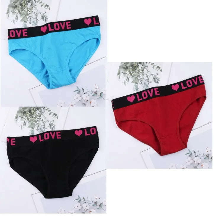 3PCS Girl's  Low Waist Briefs Women's Love Letter Printing Underwear - NJN NATURES