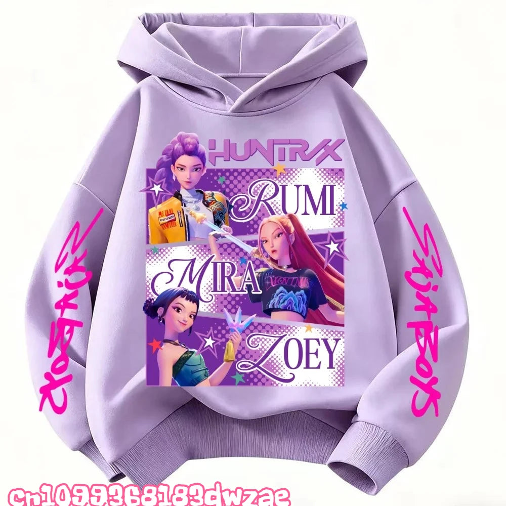KPop Demon Hunters Huntrix Hoodie Kids Clothes Princess Girls Clothing Fashion Boys Clothes Spring Autumn Sweatshirt Child Tops