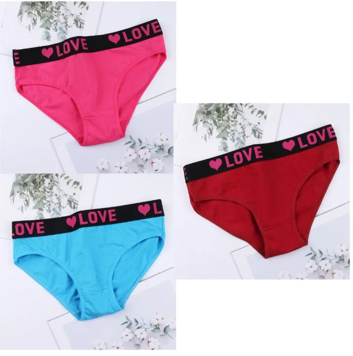3PCS Girl's  Low Waist Briefs Women's Love Letter Printing Underwear - NJN NATURES