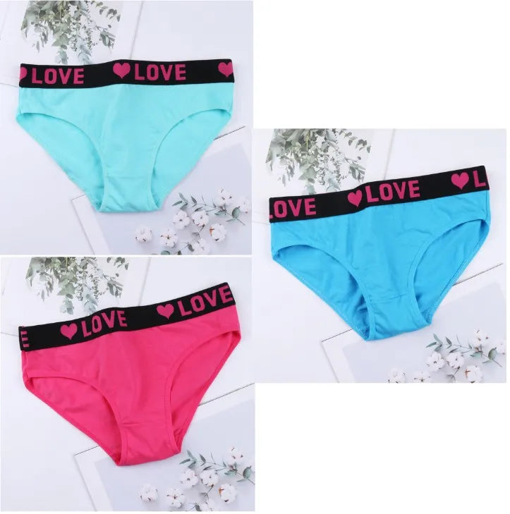 3PCS Girl's  Low Waist Briefs Women's Love Letter Printing Underwear - NJN NATURES