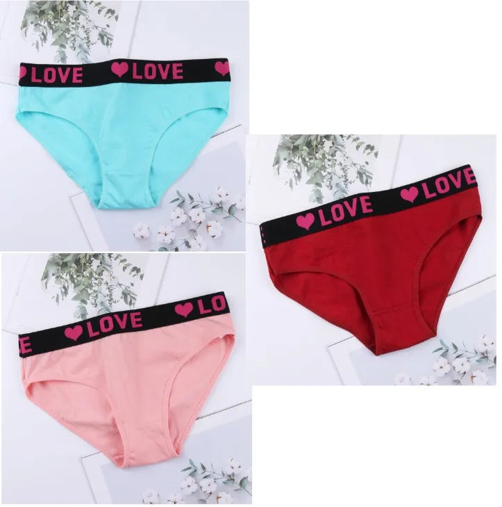 3PCS Girl's  Low Waist Briefs Women's Love Letter Printing Underwear - NJN NATURES