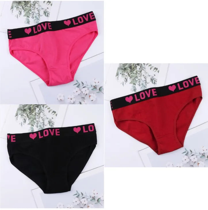3PCS Girl's  Low Waist Briefs Women's Love Letter Printing Underwear - NJN NATURES