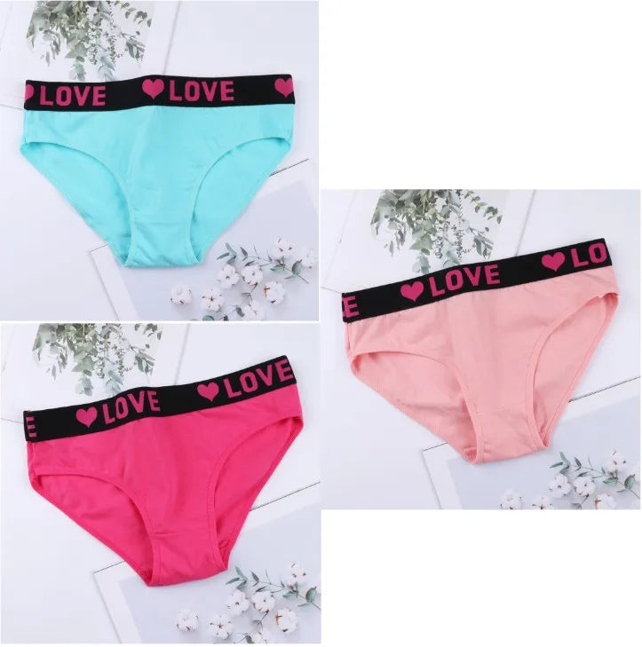 3PCS Girl's  Low Waist Briefs Women's Love Letter Printing Underwear - NJN NATURES