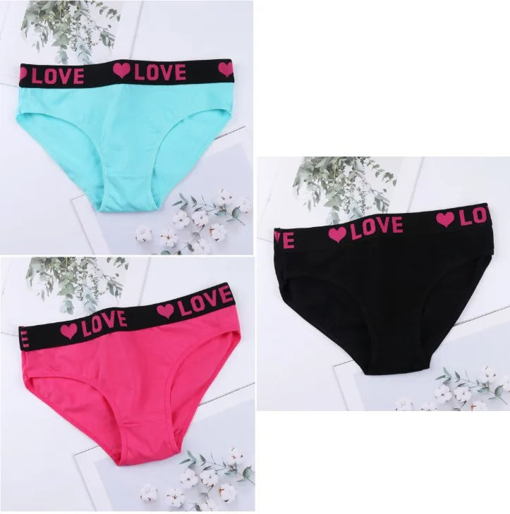 3PCS Girl's  Low Waist Briefs Women's Love Letter Printing Underwear - NJN NATURES