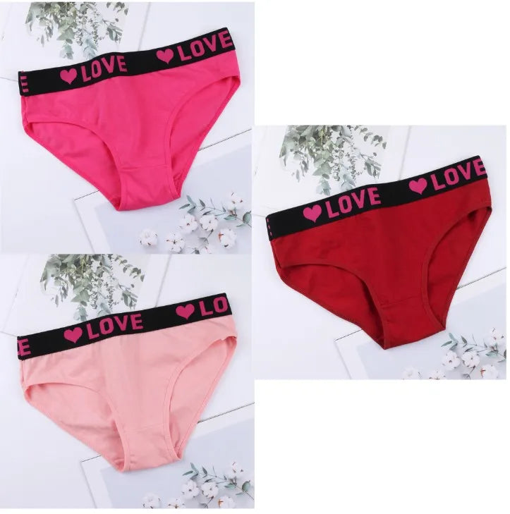 3PCS Girl's  Low Waist Briefs Women's Love Letter Printing Underwear - NJN NATURES