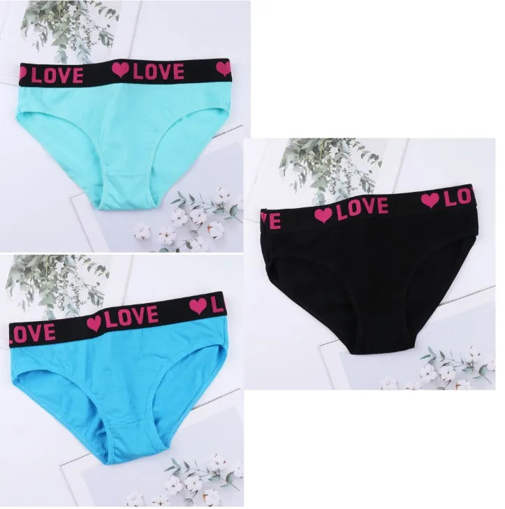 3PCS Girl's  Low Waist Briefs Women's Love Letter Printing Underwear - NJN NATURES