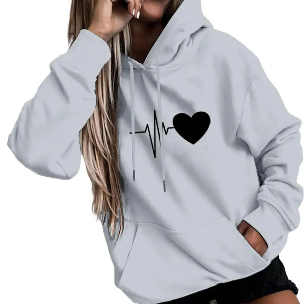Dropshipping!! New Arrival Women Hoodie Drawstring Warm Pullover Heart Print Spring Hoodie - NJN NATURES