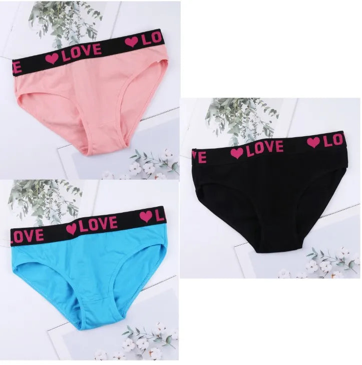 3PCS Girl's  Low Waist Briefs Women's Love Letter Printing Underwear - NJN NATURES