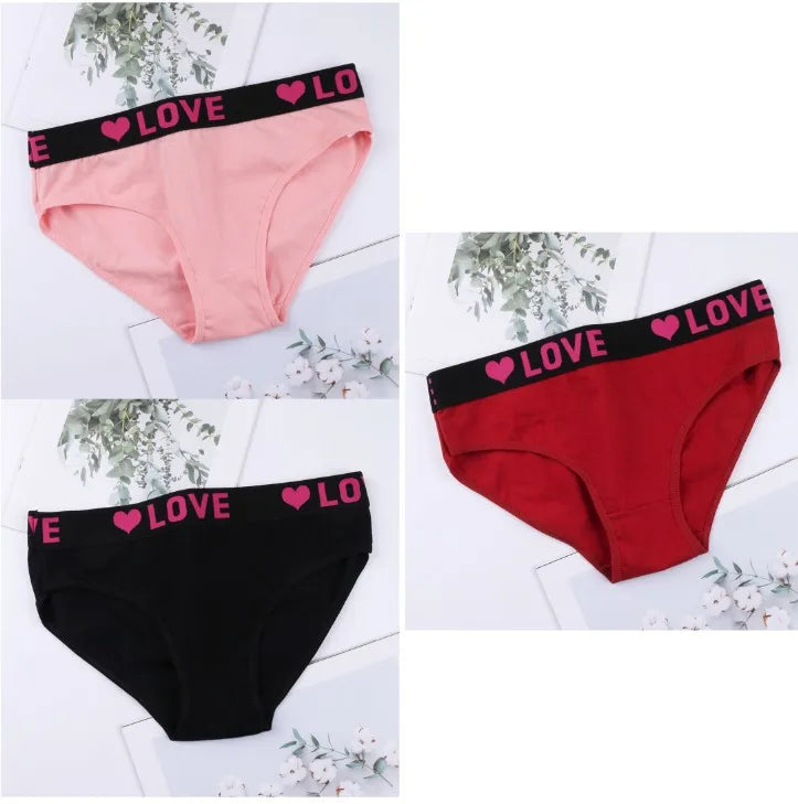 3PCS Girl's  Low Waist Briefs Women's Love Letter Printing Underwear - NJN NATURES