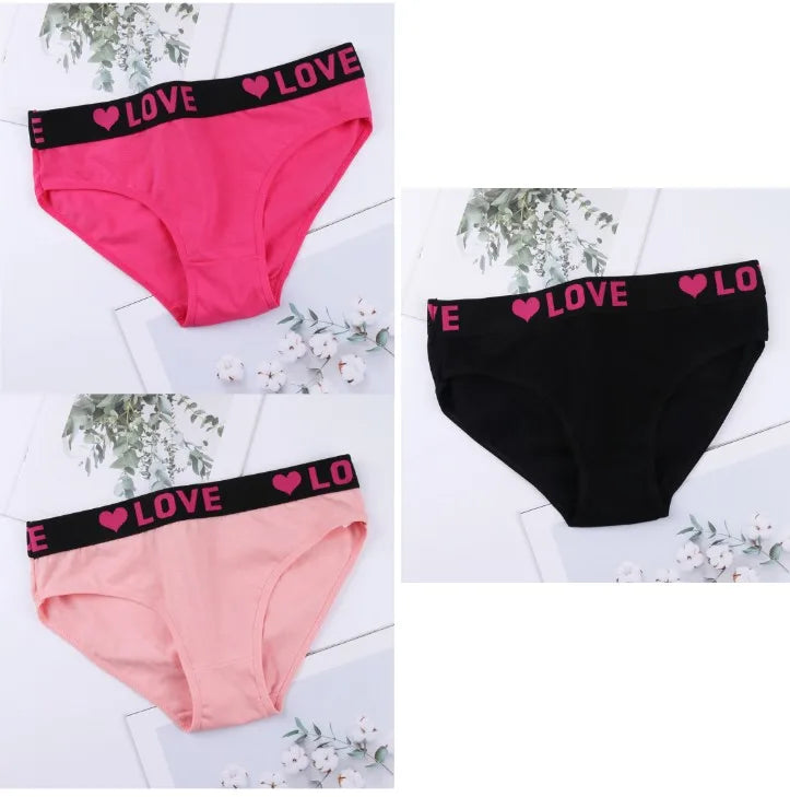 3PCS Girl's  Low Waist Briefs Women's Love Letter Printing Underwear - NJN NATURES