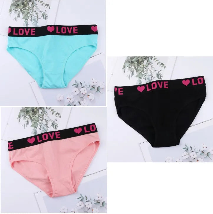 3PCS Girl's  Low Waist Briefs Women's Love Letter Printing Underwear - NJN NATURES