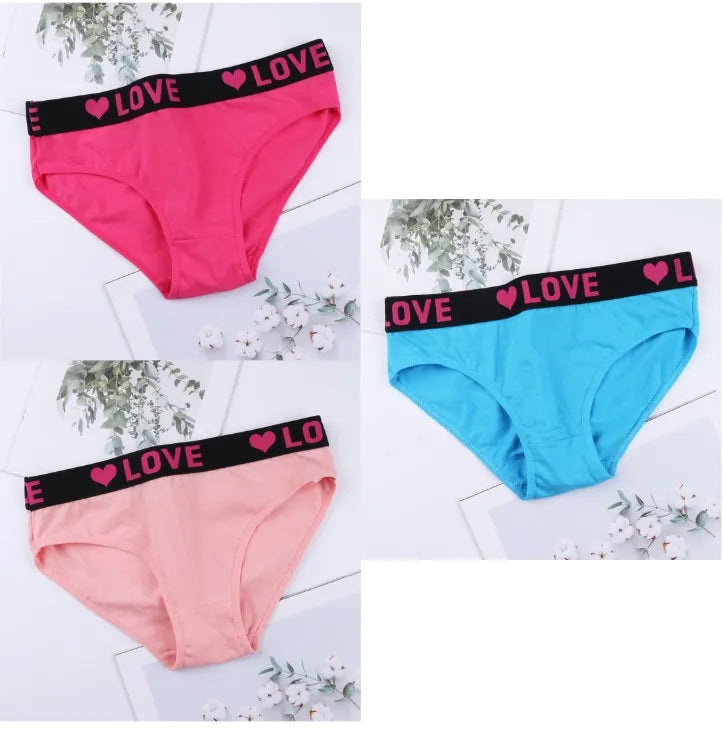 3PCS Girl's  Low Waist Briefs Women's Love Letter Printing Underwear - NJN NATURES