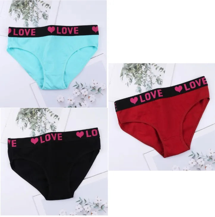 3PCS Girl's  Low Waist Briefs Women's Love Letter Printing Underwear - NJN NATURES