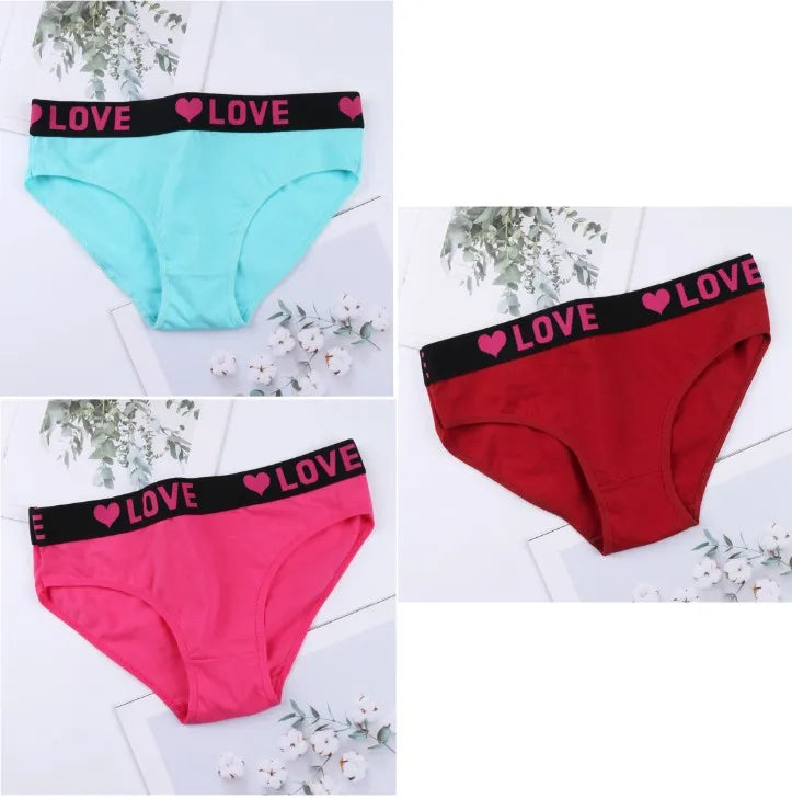 3PCS Girl's  Low Waist Briefs Women's Love Letter Printing Underwear - NJN NATURES