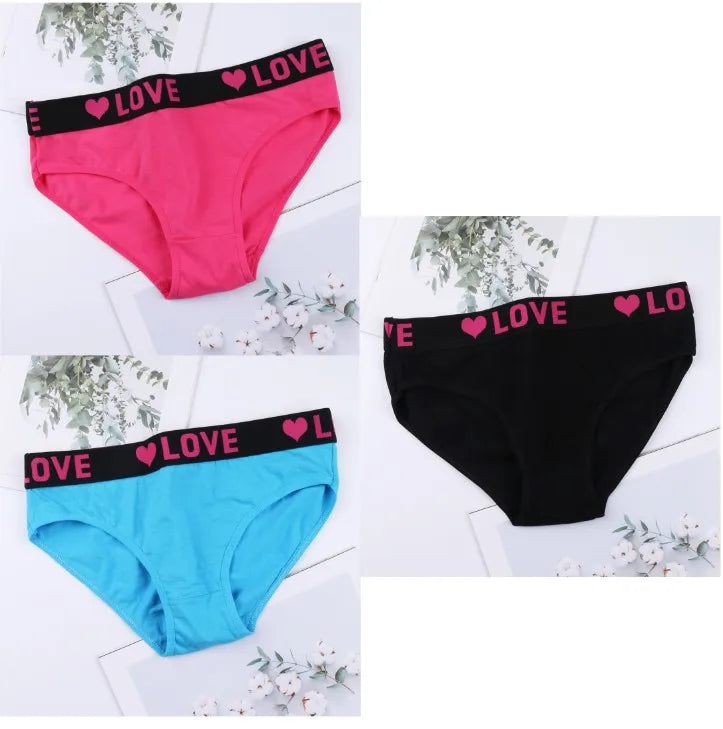 3PCS Girl's  Low Waist Briefs Women's Love Letter Printing Underwear - NJN NATURES