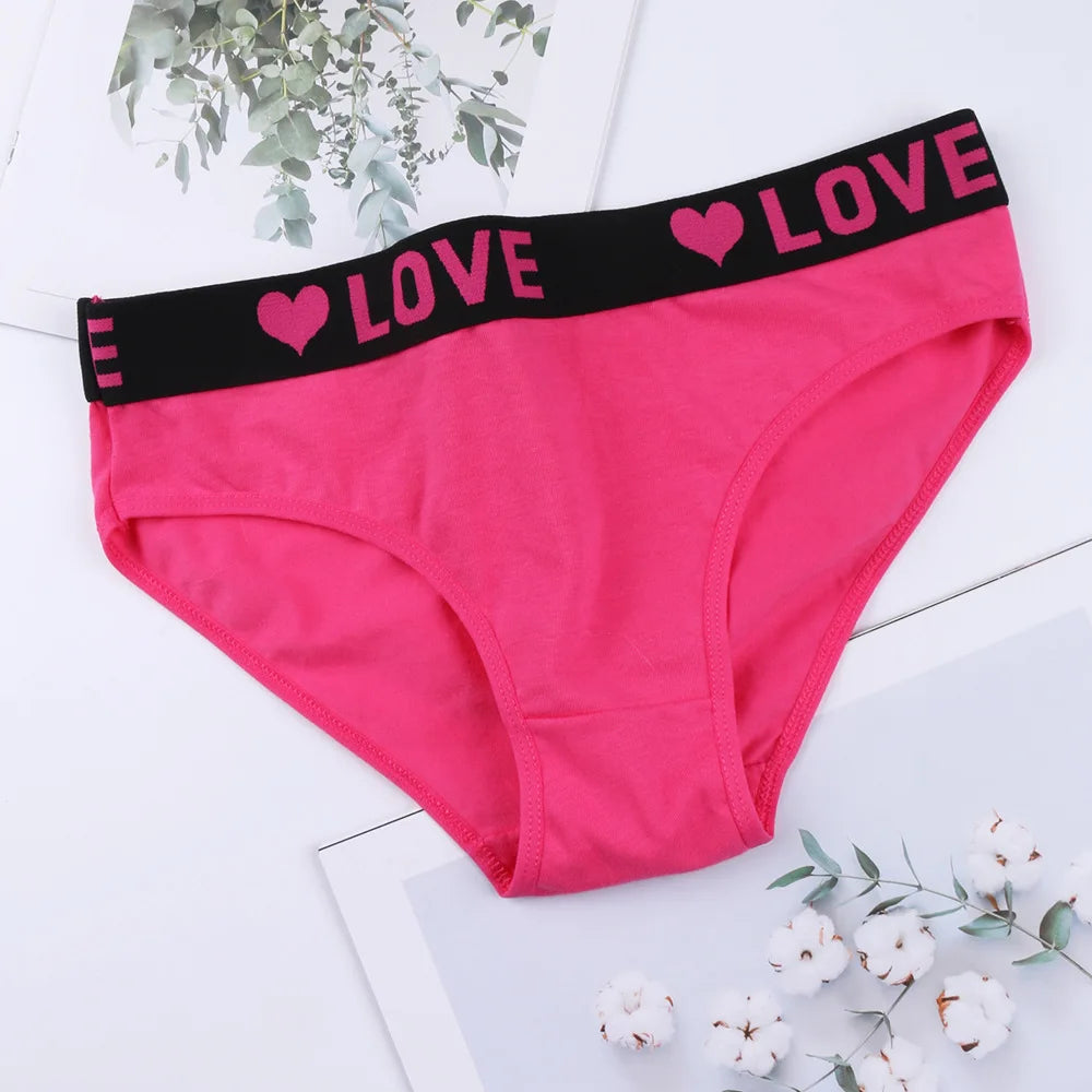 3PCS Girl's  Low Waist Briefs Women's Love Letter Printing Underwear - NJN NATURES